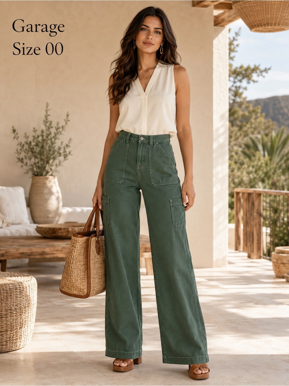 Garage Size 00 Forest Green Wide Leg Utility Cargo Carpenter Pants 100% Cotton